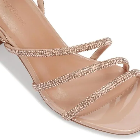 Womens Rhinestone Sandals Ankle Strap Square Toe Dressy Heels for Party Wedding